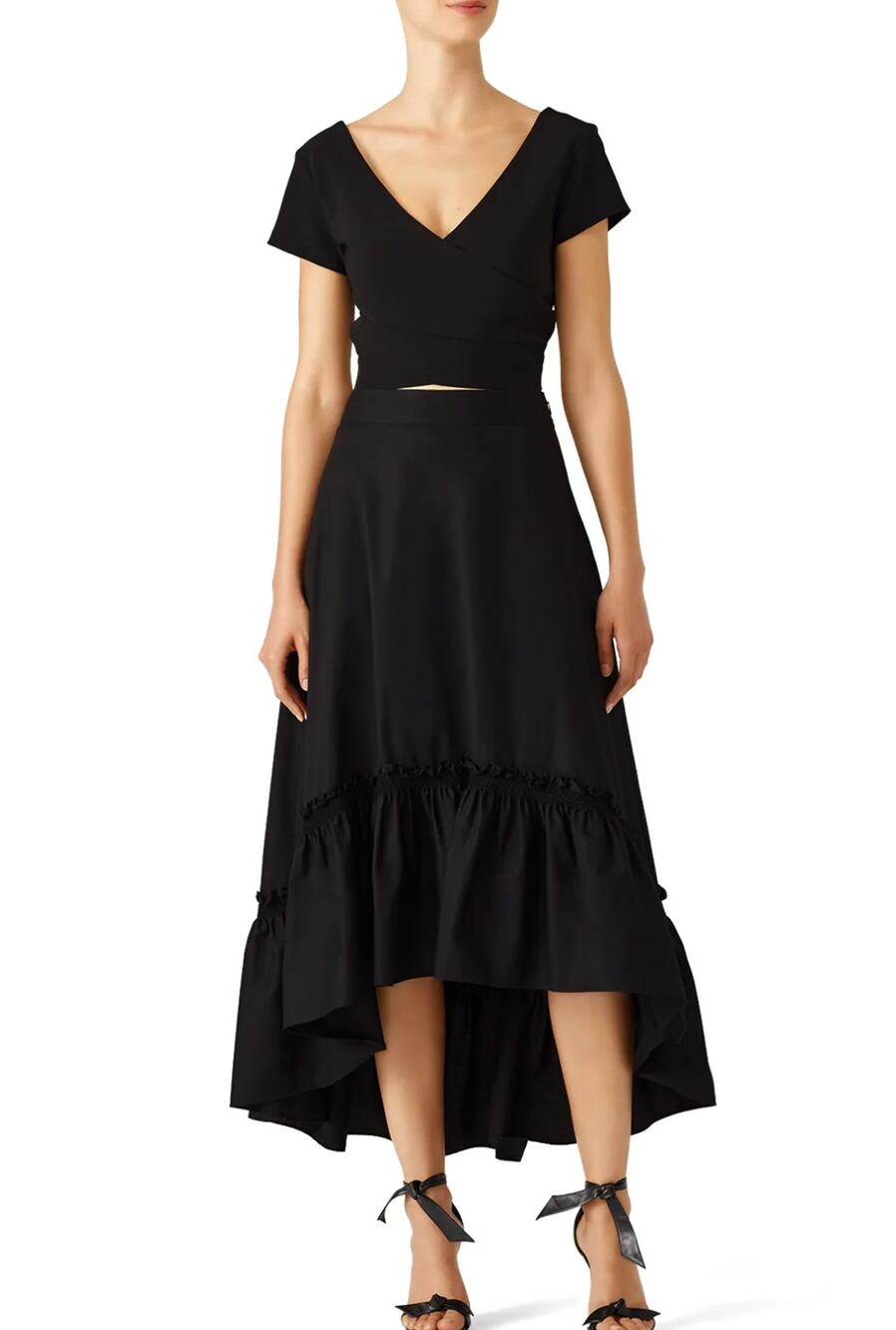 TRINA TURK Rosamund Skirt Black Women's 4 High Low Hem Wide Ruffle Cotton